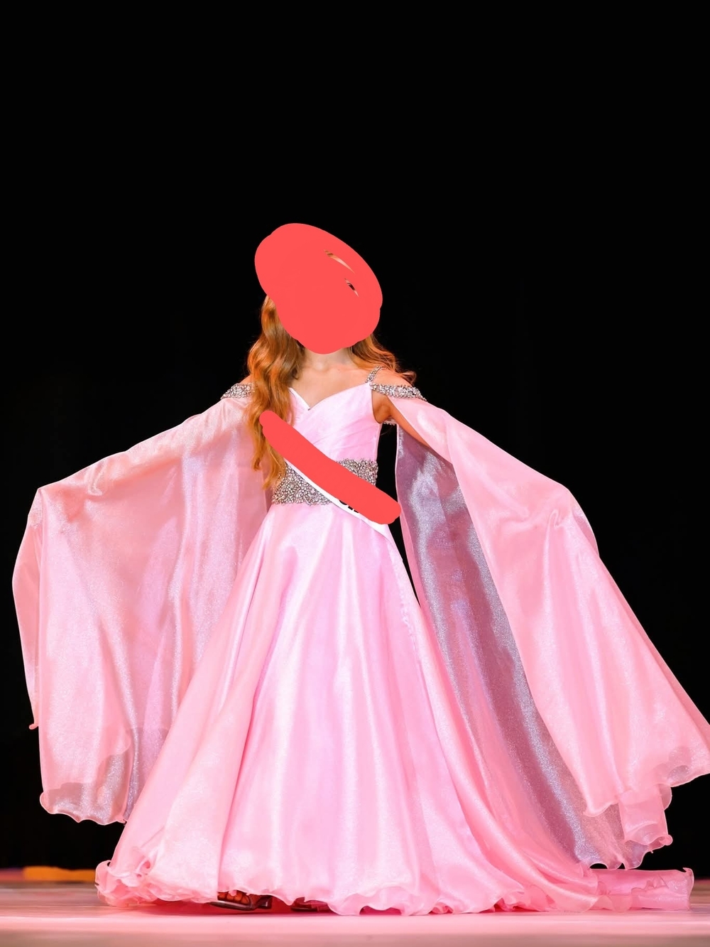 Girls' Formal Pink Cape-Back Ball Gown with Jeweled Waist